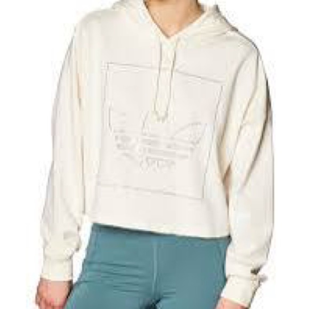 Adidas Cream Oversized Cuffed Sleeve Hoodie